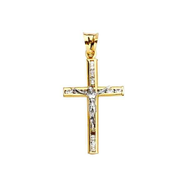 14K 2T CZ Crucifix Cross Pendant