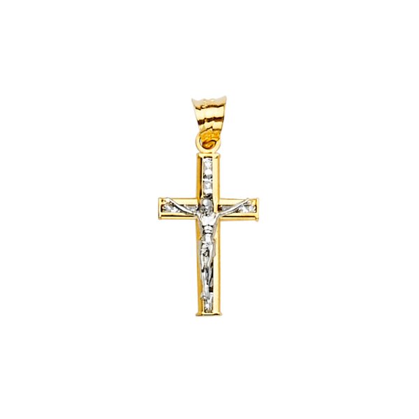 14K 2T CZ Crucifix Cross Pendant