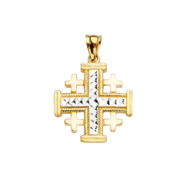 14K 2T JerusalEmerald Cross Pendant