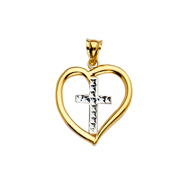 14K 2T Heart Pendant with Cross