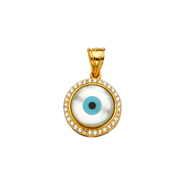 14K Mother of Pearl+CZ Evil Eye Pandant