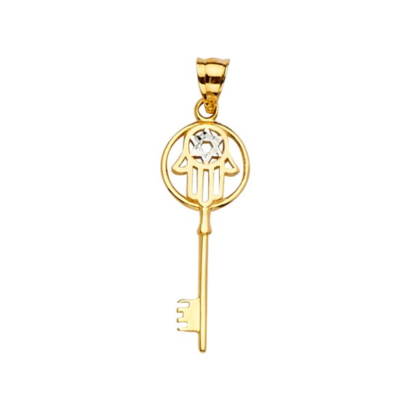 14K 2T Hamsa Key Pendant
