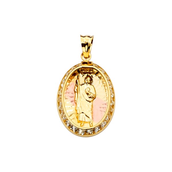 14K 3C CZ San Judas Medal Pendant