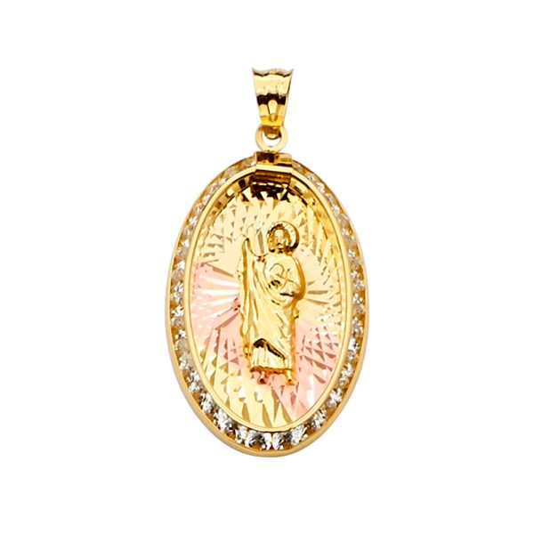 14K 3C CZ San Judas Medal Pendant