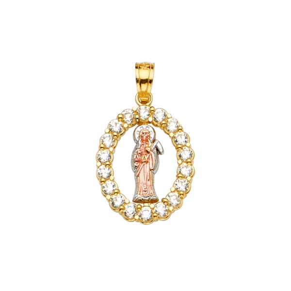 14K 3C CZ Santa Muerte Pendant