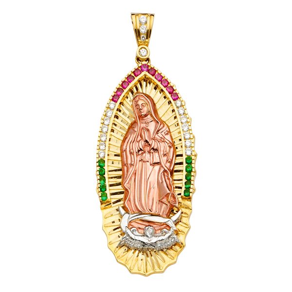 14K 3C Mexican Color CZ Guadalupe Pendant