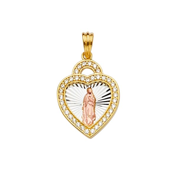 14K 3C CZ Guadalupe Medal Pendant