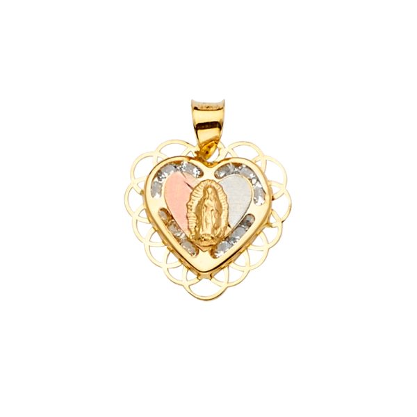 14K 3C CZ Guadalupe Medal Pendant