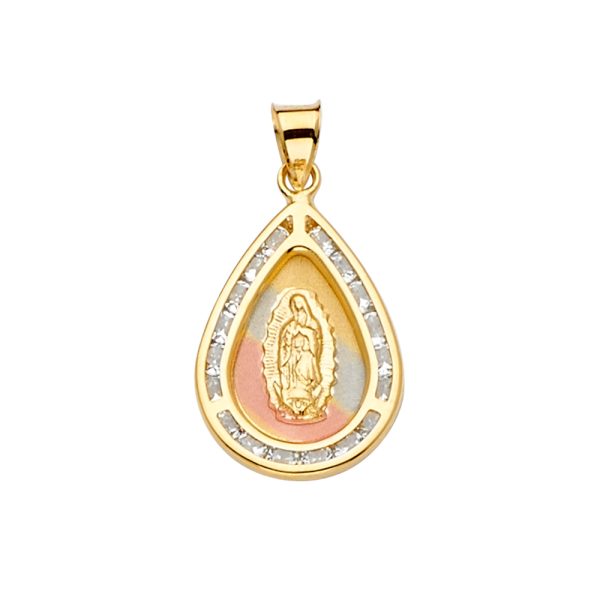 14K 3C CZ Guadalupe Medal Pendant