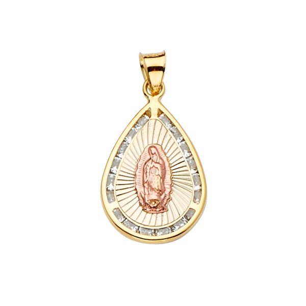 14K 3C CZ Guadalupe Medal Pendant