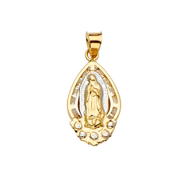 14K 3C CZ Guadalupe Medal Pendant