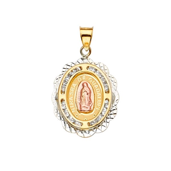 14K 3C CZ Guadalupe Medal Pendant