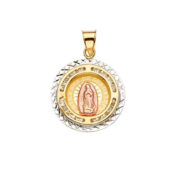 14K 3C CZ Guadalupe Medal Pendant