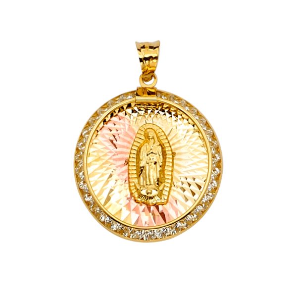 14K 3C CZ Guadalupe Medal Pendant