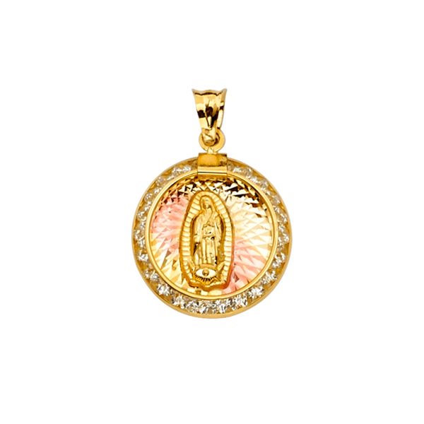 14K 3C CZ Guadalupe Medal Pendant