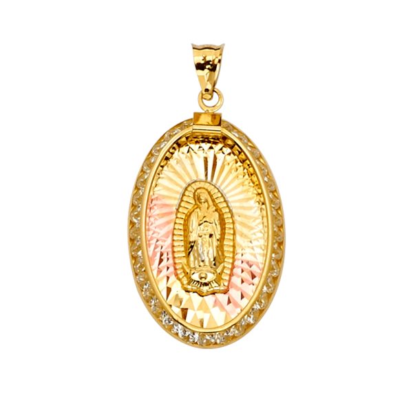 14K 3C CZ Guadalupe Medal Pendant