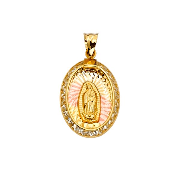 14K 3C CZ Guadalupe Medal Pendant