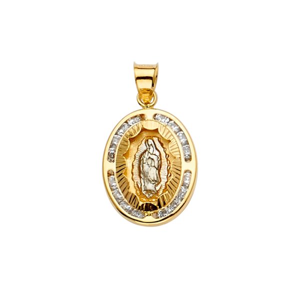 14K 3C CZ Guadalupe Medal Pendant