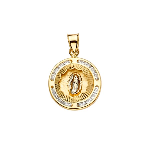 14K 3C CZ Guadalupe Medal Pendant