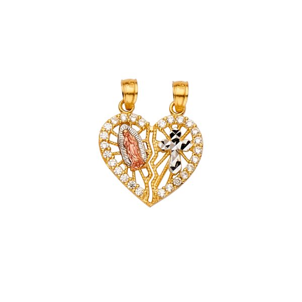 14K 3C CZ Guadalupe, Cross Pendant