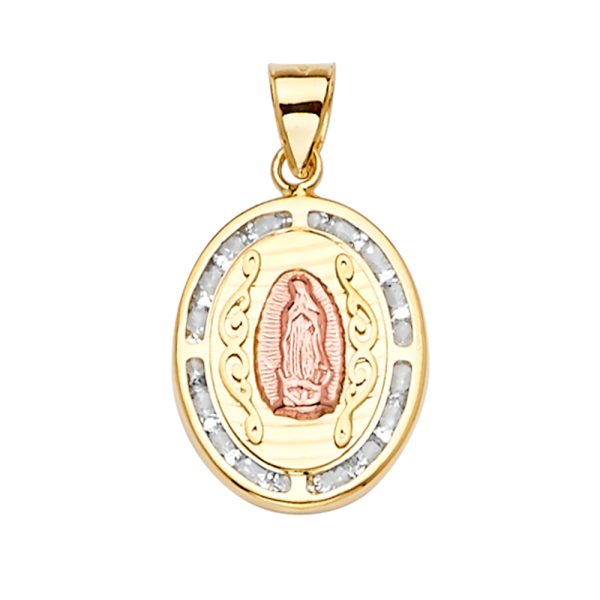 14K 3C CZ Guadalupe Medal Pendant