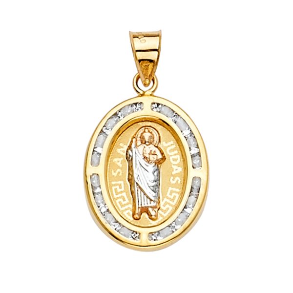 14K 3C CZ San Judas Medal Pendant