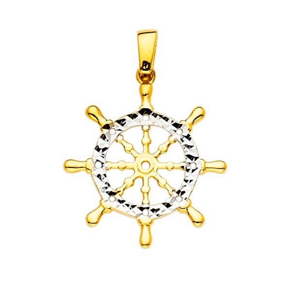 14K 2T Boat Wheel Pendant