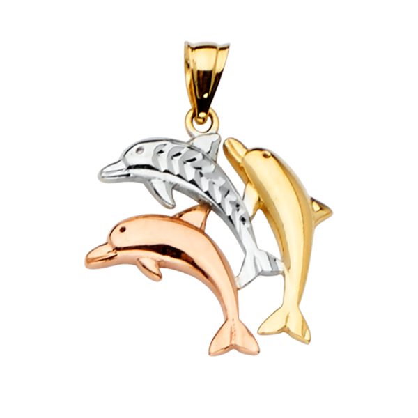 14K 3C Dolphin Pendant