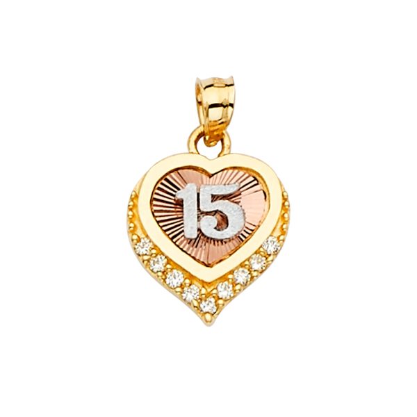 14K 3C CZ 15 Years Pendant