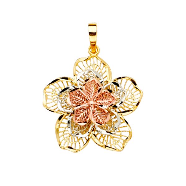 14K 3C Filigree Flower Pendant