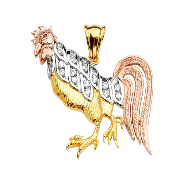 14K 3C CZ Rooster Pendant