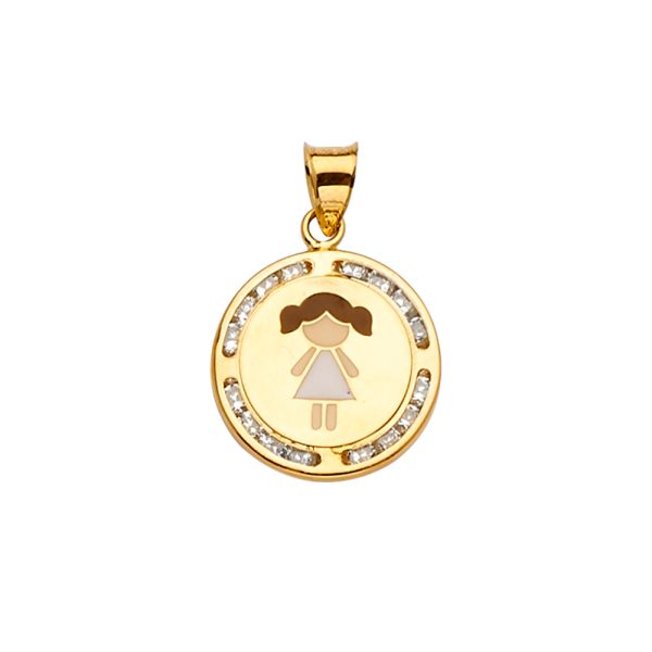 14KY CZ Enamel Girl Pendant