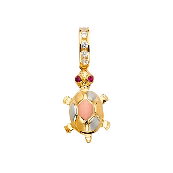 14K 3C CZ Turtle Pendant/Set