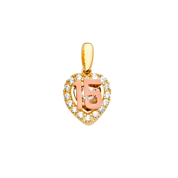 14K 2T CZ 15 Years Pendant/Half Set