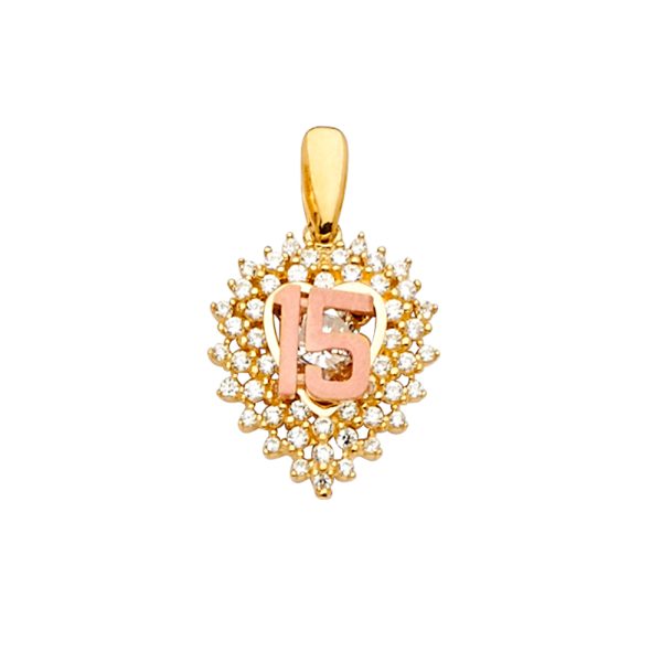 14K 2T CZ 15 Years Pendant/Half Set