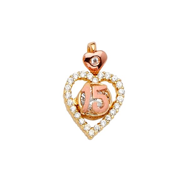 14K 2T CZ 15 Years Pendant/Half Set