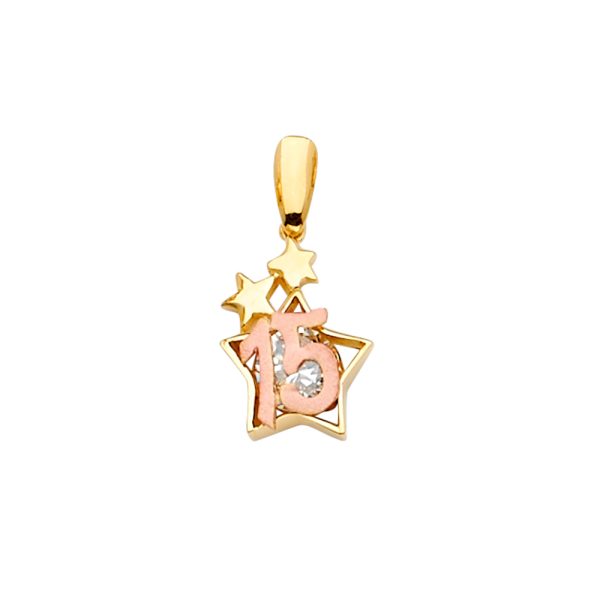 14K 2T CZ 15 Years Pendant/Half Set