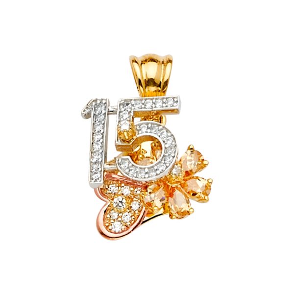 14K 2T CZ 15 Years Motion Pendant/Half Set