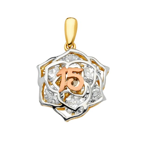 14K 3C 15 Years Flower Pendant