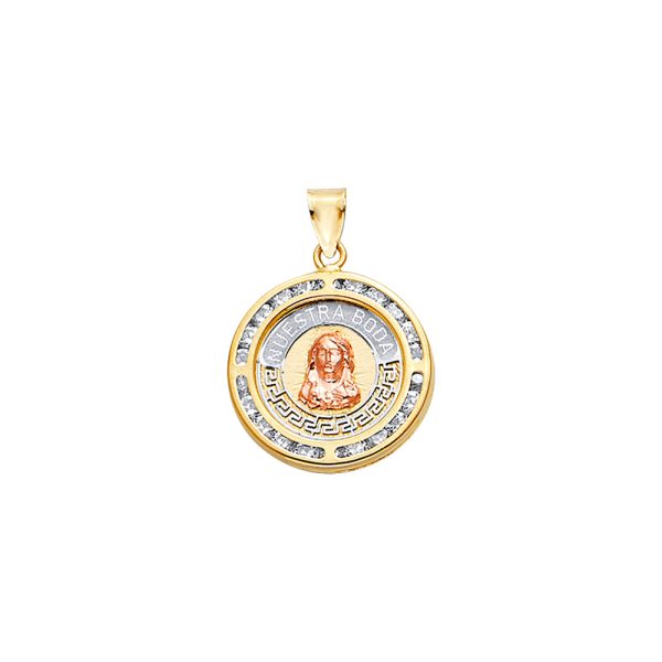 14K 3C CZ Round Nuestra Boda Pendant with Jesus