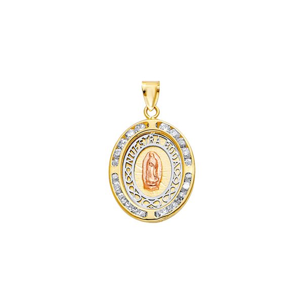 14K 3C CZ Oval Nuestra Boda Pendant with Guadalue