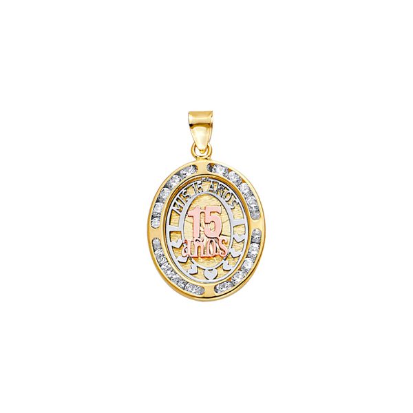 14K 3C CZ Oval 15 Anos Pendant