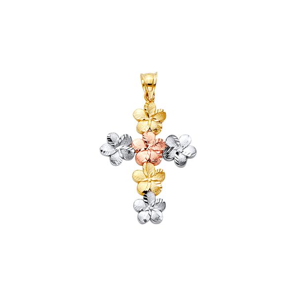 14K 3C Hawaiian Flower Cross