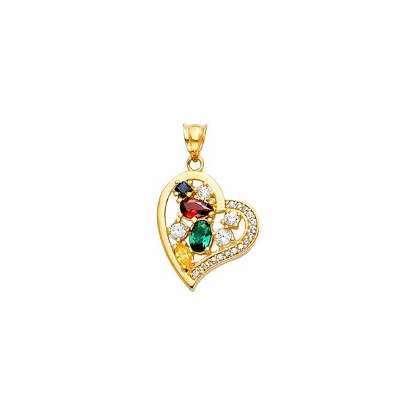 14KY Heart Pendant with Family CZ