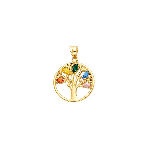 14KY Round Pendant with Family CZ