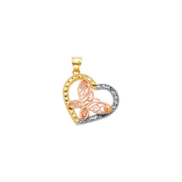 14K 3C DC Pendant with Pink Butterfly