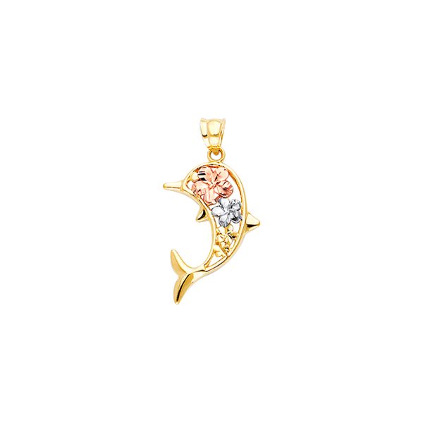 14K 3C Hawaiian Flower Dolphin Pendant