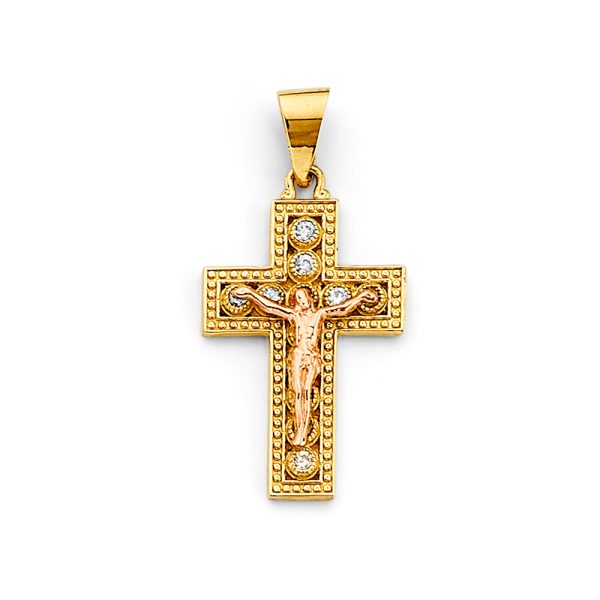 14K 2T Crucifix Cross Pendant