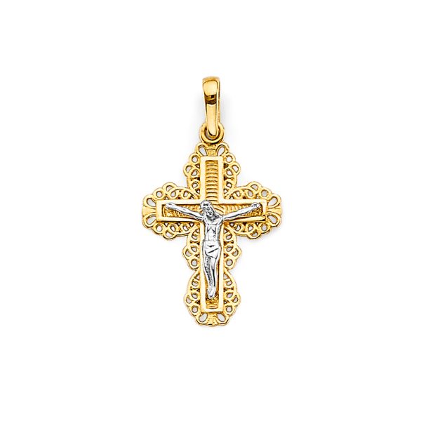 14K 2T Crucifix Cross Pendant