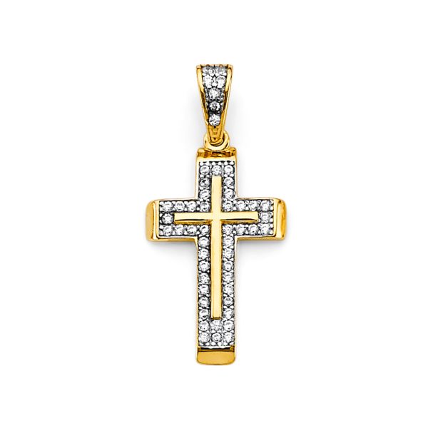 14K 2T CZ Cross Pendant